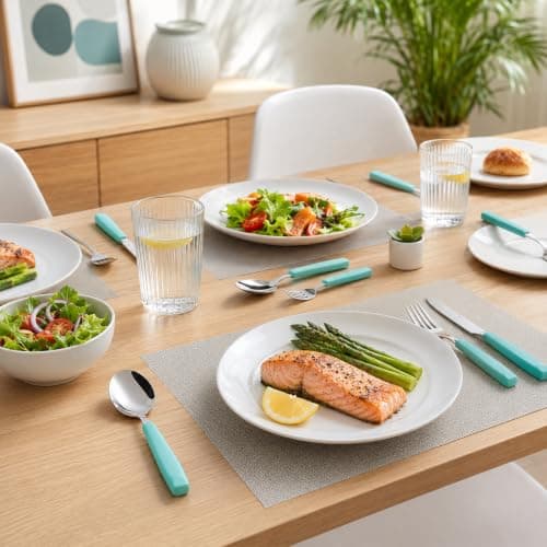 EXZACT 16pcs Cutlery Set Stainless Steel Wide Handles Serves 4 Turquoise — view 5