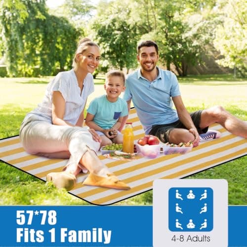 VIREO GARDEN Waterproof Picnic Blanket Portable with Carry Strap for Beach Mat or Family Outdoor Camping Party, 200X145cm Park Blanket for Grass Park, Hiking, Travel, Concerts.Bumblebee Yellow — view 2