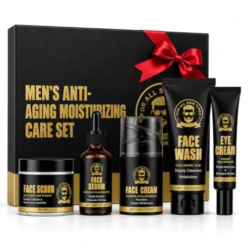 5PCS Men's Skin Care Sets & Kits, Daily Skincare Gift Set with Cream, Cleanser, Scrub, Eye Cream & Facial Serum, Moisturiser Routine Grooming Kit for Day & Night Care for Him at Home Travel