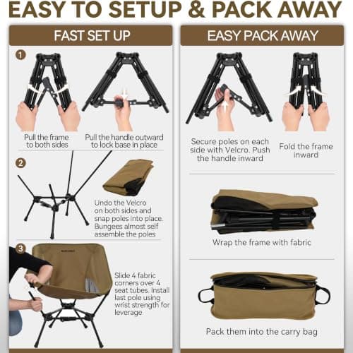 MARCHWAY Lightweight Folding Camping Chair with Spring Lock, Stable Compact Portable for Outdoor Camp, Travel, Beach, Picnic, Festival, Hiking, Backpacking (Khaki) — view 6