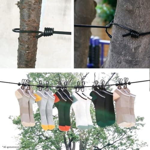 Portable Clothesline,Retractable Clothesline for Travel,Clothing line with 12 Clothes Clips,for Indoor Laundry Drying line,Outdoor Camping Accessories (black) — view 4