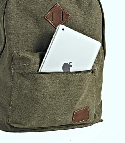 seemeroad Canvas Vintage Backpack Lightweight Travel Daypack Laptop Backpack College Student Rucksack for Men Women (Army Green) — view 6