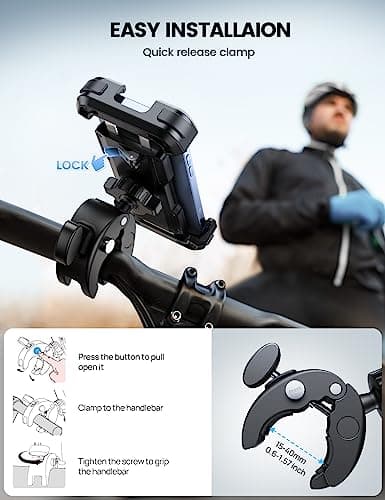 Lamicall Motorcycle Phone Holder Bike - Motorbike Phone Mount, Bike Phone Holder with Quick Release Handlebar Clamp for iPhone 17 16 15 14 Pro Max Plus Air, 13 12 11 Pro Max Mini, Xs, 4.7-6.8” Phone — view 4