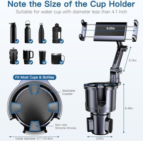Giftorld Cup Holder Phone Tablet Mount, 2 in 1 Car Cup Holder with Expander Adjustable Long Arm for Car,360°Rotation Phone Tablet Mount Compatible for iPad, All Smartphones and Most Bottles — view 6