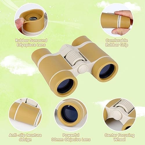 Kids Binoculars for Outdoor Toys, Sports, Bird Watching, Educational Learning, Travel, Hiking, Camp - Observer's Binoculars, Birthday Presents (Brown) — view 3