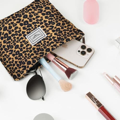 Aucuu Cosmetic Bags, 2 Pcs Leopard Print Cosmetic Bag, Leopard Print Printing Toiletry Bag, Multifunctional Travel Makeup Bag with Metal Zipper for Women Girls Gift — view 4