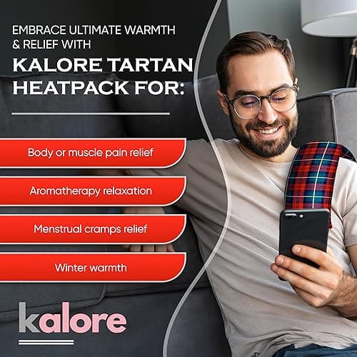 Wheat Bags Microwavable Neck and Shoulder Wrap - Relaxing Lavender Heat Bags Microwavable for Comfort - Tartan Cotton Fabric with UK Wheat Heat Bags Compress by Kalore - Red — view 2