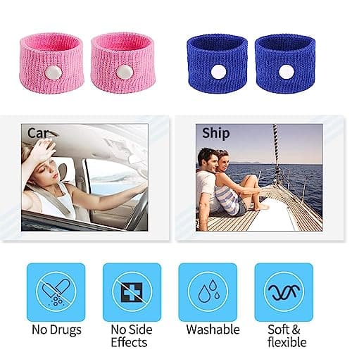 JEOPKO 2 Pairs Motion Sickness Wristbands,Sea Sickness Wristbands Travel Sickness Bands Motion Sickness Relief Bands Anti Nausea Wristbands Natural Nausea Relief for Sea Car Airplanes(Pink and Blue) — view 5