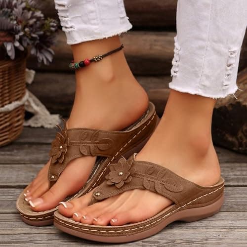 Summer Sandals Women Wedge Flip Flops for Women Orthopedic Sandals Comfortable Flip Flops with Arch Support Summer Casual Wedge Sandal Slippers Dressy Comfy Platform Beach Travel Sandal Shoes — view 2