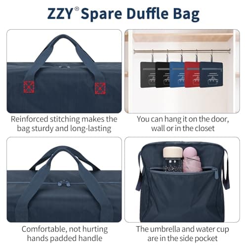 ZZY 35L Foldable Travel Duffle Bag, 22-Inch Packable Small Duffel Bag Lightweight Holdall for Camping, Storage, Travel-Navy Blue — view 4