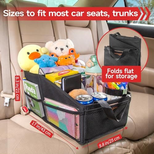 SURDOCA Car Seat Organiser for Front or Backseat, Travel Storage Accessories for Kids, Backseat Organiser with Tray for Toys, Snacks, Cups, Books, Tissue, Tidy and Clean — view 6