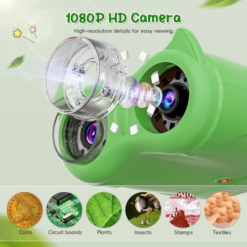 1000X Handheld Microscope for Kids, Temodu 4K 2.0" Screen Educational Science Kit Digital Microscope, Rechargeable Mini Pocket Binoculars, Birthday, Ages 3+ (Green) — view 3