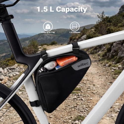 WilTec Bike Frame Bag, 23 x 6 x 20 cm with 1.8 Litre Capacity, Water-Repellent Frame Bag — view 4