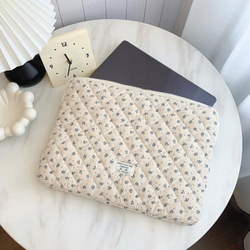 CHAMAIR Puffy Laptop Sleeve 15 Inch Cute Laptop Case Floral Quilted Laptop Sleeve Cute Aesthetic Cover Case 14'' 15'' (Blue 15in) — view 5