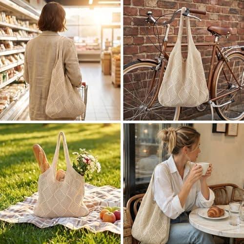 Crochet Tote Bag for Women, Crochet Mesh Tote Bag for Groceries Daily Use — view 6