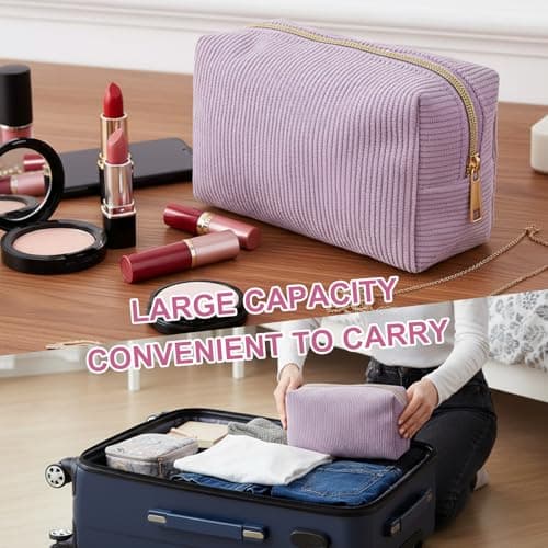 YONEEKSS Corduroy Makeup Bag Small Cosmetic Pouch for Handbag (Purple) — view 5