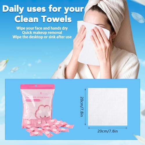Lanjue 100PCS Disposable Face Cloths, Compressed Cotton Towels, 8.6x7.8 In — view 4