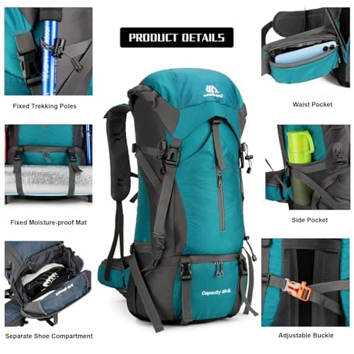 NTUOCAW 70L Hiking Backpack with Rain Cover Large Trekking Backpack for Men Women Waterproof Camping Rucksack Lightweight Backpacking for Outdoor Sports Travel Hiking Cycling Climbing Mountaineering — view 3