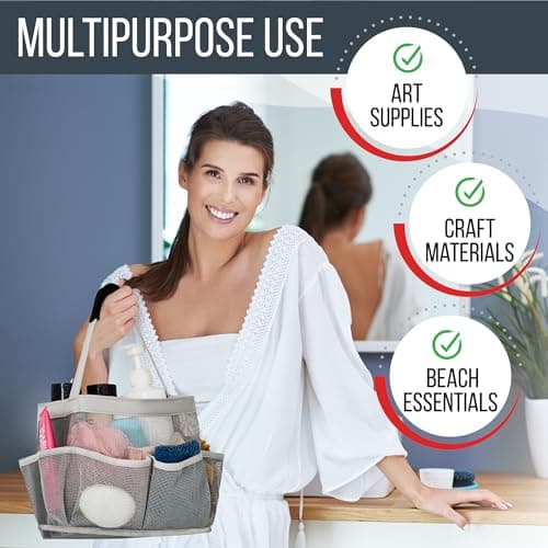 Mesh Shower Bag - Easily transport and organize your bathroom accessories and toiletries while taking a shower (9 pockets, Grey) — view 4