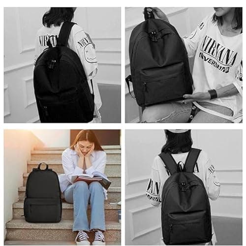 Plorede Black Backpack for School, Lightweight Daypack & Rucksack for Men, Women & Teenage Boys, Basic Book Bag for Students - Perfect for Travel, Work and Daily Use — view 4