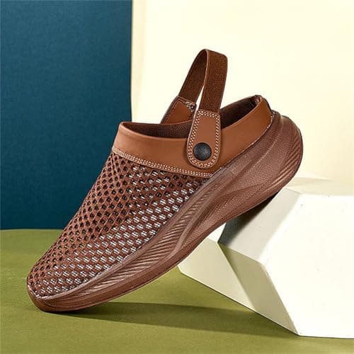 Mens Wide Fit Sandals Mesh Hollow Sliders Back Strap Closed Toe Slippers ArchSupport Orthopedic Platform Casual Hiking Walking Outdoor Breathable Lightweight Shoes (Brown, 7.5) — view 2