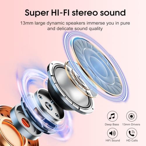 Csasan Wireless Earbuds, Bluetooth 5.3 Headphones In Ear with 4 ENC Noise Cancelling Mic, 2025 Mini Deep Bass Stereo Ear Buds, 40H Playtime Bluetooth Earphones, IP7 Waterproof Earbuds, Rose Red — view 2