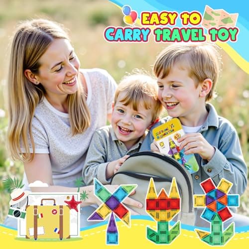 43Pcs Mini Travel Magnetic Tiles Set, Toys for 2 3 4 5 6 Year Old Boys Girls, Plane Activities for Kids, Toddlers Learning Toys Magnetic Blocks Building Travel Toys for Kids Birthday Gift for Kids — view 3