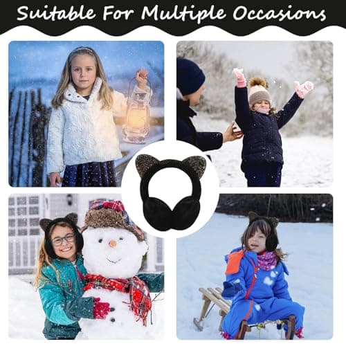 IHCEMIH Ear Muffs Women Girls Earmuffs Winter Accessories Fluffy Plush Adjustable Adults Outdoor Thermal Ear Warmer Skiing Running Cat Ears Covers Protector from Wind Cold Gift for Ladies Black — view 6