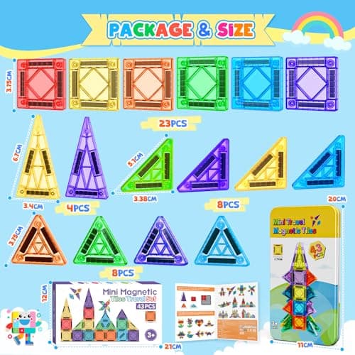 43Pcs Mini Travel Magnetic Tiles Set, Toys for 2 3 4 5 6 Year Old Boys Girls, Plane Activities for Kids, Toddlers Learning Toys Magnetic Blocks Building Travel Toys for Kids Birthday Gift for Kids — view 6