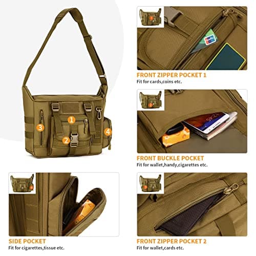 HUNTVP Messenger Bag, Tactical Cross Body Laptop Bag Men Military Shoulder Bags for Men Women Work Travelling Camping Hiking Outdoor (Brown) — view 5