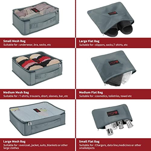 Vinsani 6pc Packing Cubes Travel Organiser Set for Suitcase, Grey — view 3