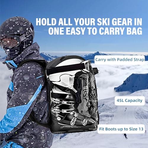 AUMTISC Ski Boot Backpack Boot Bag Ski Backpack for Boots Helmet Boot Helmet Goggles Gloves Ski Equipment — view 2