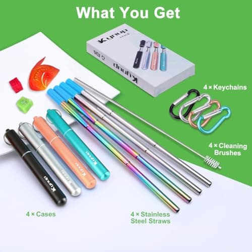 Kynup Reusable Metal Drinking Straws, 4 Pack Collapsible Straw with Case — view 4