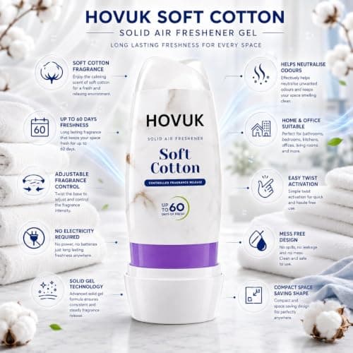 Solid Air Freshener Pack of 3Pcs, Soft Cotton, White Lily & Calming Lavender 221g, Room Freshener with Adjustable Fragrance Control, Up to 60 Days, for Bathroom Bedroom Office Kitchen — view 4