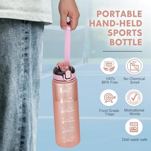 SEASEVEN Sports 1L Water Bottle with Straw for Gym,Office(Pink2) — view 6