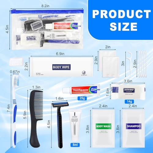 SLequipo Basic Toiletry Kits, Individually Packed, Personal Hygiene Bulk Homeless Care Package Supplies, Blue, Pack of 50 — view 2