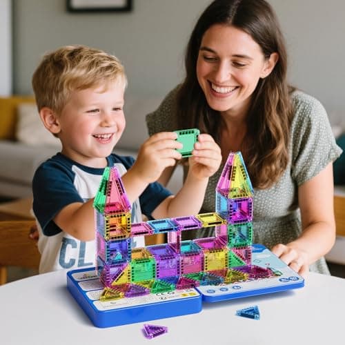 Magnetic Tiles Travel Building Set: 60PC with Iron Case for Kids 3+ — view 2