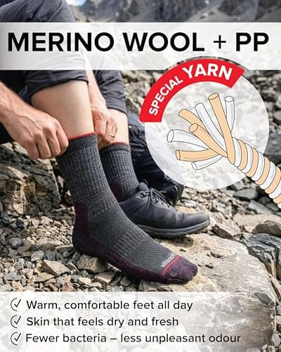 vitsocks Men's Outdoor Hiking Walking MERINO WOOL Thick Boot Socks, Anti-Blister Cushioned Warm Wicking Trekking Camping, 2-pack: olive grey, 9.5-12 uk — view 5