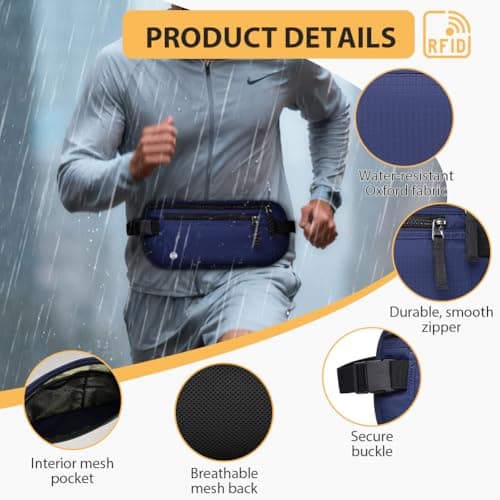 DiULi RFID Blocking Money Belt for Travel, Hidden Bum Bag with Adjustable Elastic Waist Strap, Secure Passport Pouch with 5 Free Card Sleeves, Anti-Pickpocket Protection for Cash & Phone Dark Blue — view 4