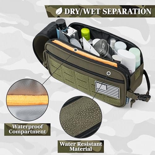 PAVILIA Tactical Toiletry Bag for Men, Water Resistant Molle Military Dopp, Olive, L, Military — view 2