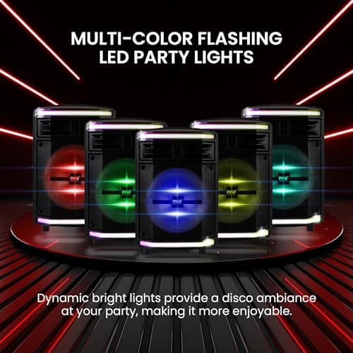 Pyle Portable Bluetooth PA Speaker System - 600W Bluetooth Speaker Portable PA System w/Rechargeable Battery 1/4" Microphone In, Party Lights, MP3/USB SD Card Reader, Rolling Wheels — view 4
