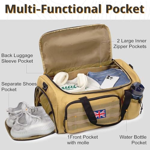Bunnychic Tactical Gym Bag for Men, 40L Large Duffle Holdall Bag for Travel — view 3