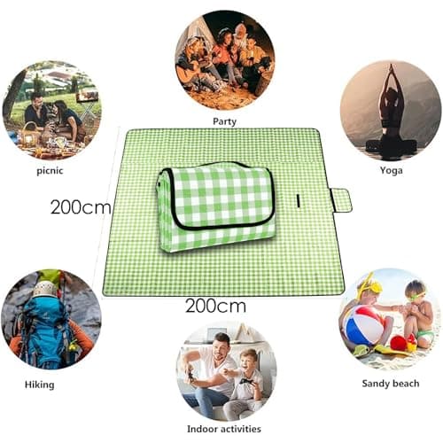 HAORQEE Large Waterproof Picnic Blanket 200x200cm, Outdoor Mat with Handle — view 4