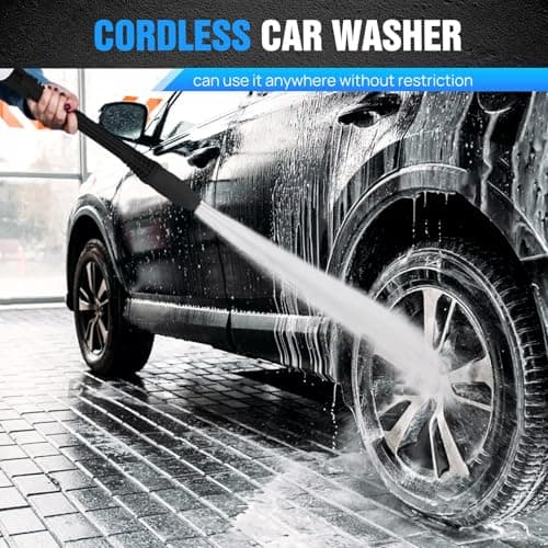 Battery Cordless Car High Pressure Washer Jet Water Wash Cleaner Gun Portable with 2pcs Li-Ion Battery, Charger, Adjustable Nozzle, Accessories, 2 quick release couplings and 5M+25CM Hose — view 5