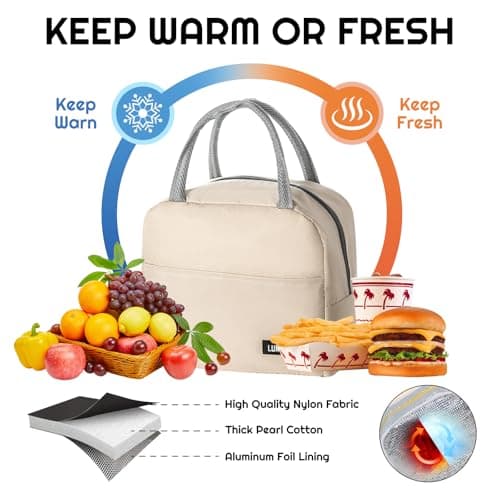 SUOXU Insulated Lunch Bag for Men Women Kids Cool Bag- Reusable Thermal Food Bag Ice Pack with Leak-Proof Liner, Cooler Tote for Work, School, Picnic & Travel (5L - Khaki) — view 3