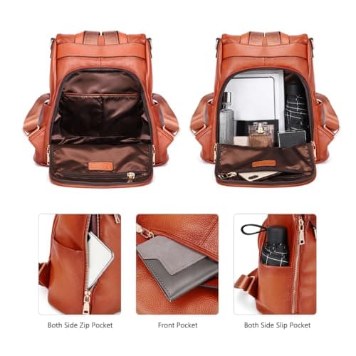 Kattee Women Real Leather Backpack Purse Anti-Theft Rucksack Fashion Shoulder School Bag Fits 11 inches Tablet — view 5