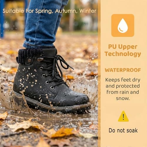 situkeke Boys Girls Ankle Boots Walking Hiking Boots Side Zipper Lace Up Kids Ankle Booties Waterproof Kids Trainers High Top Outdoor Footwear,Black,EU38 — view 3