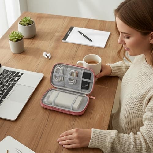 Cable Organiser Bag, Pink Cable Bag, Travel Organiser With Three Straps, Double-Layer Design, Travel Accessories for Storing Chargers, Power Banks and Headphones — view 6