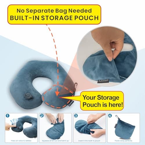 Keemall Inflatable Travel Neck Pillow for Airplane Train Car Washable Pillowcase U Shaped Office Napping Pillow — view 2