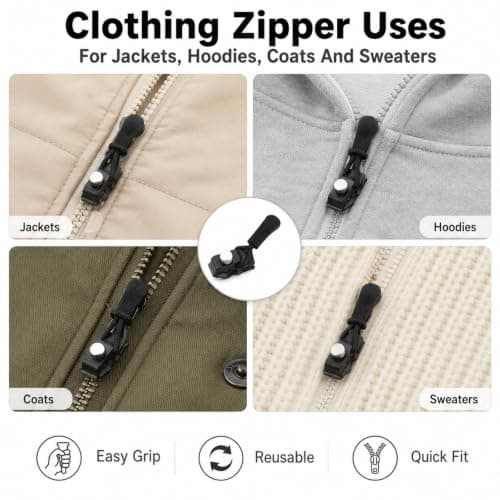 12 Pcs Universal Zip Repair Kit 3 Sizes Zipper Puller Replacement Detachable Pulls Zip Heads Removable Zipper Repairer for Backpacks Coats Jeans Luggage Suitcases No Sewing Required Black — view 4